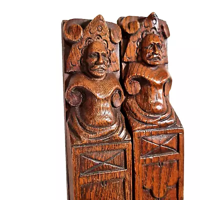 2 Crowned Caryatid Carving Corbel Bracket Antique French Architectural Salvage • $449