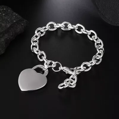 925 Sterling Silver Filled Heart Dangle Chain Bracelet Women 925 Silver Bracelet • $1.99