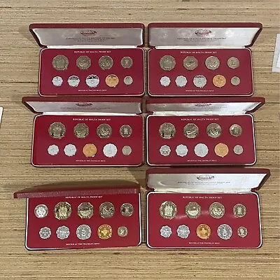 1977-1982 Malta Coins 6x Sets PROOF Lot X55 Coins Franklin Mint Extremely Rare • $595