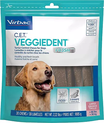 Virbac CET Veggiedent FR3SH Tartar Control Chews For Large Dogs 30 Count Bag • $29.99