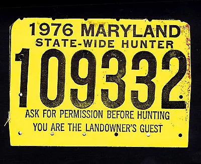 1976 Vintage Maryland Small Game License Tag & Unsigned Stamps - Vf  (esp#7116)  • $18.88