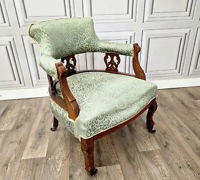 Antique Victorian Edwardian Bow Back Tub Chair Carved Armchair French Louis • £219.99