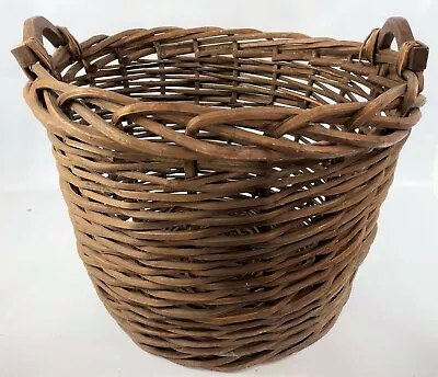 Vintage Extra Large 23  Woven Wood Wicker Two Handle Laundry Gathering Basket • $74.99