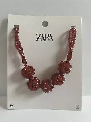$22 • Buy New Zara Women Burgundy ￼Garnet Stones Necklace