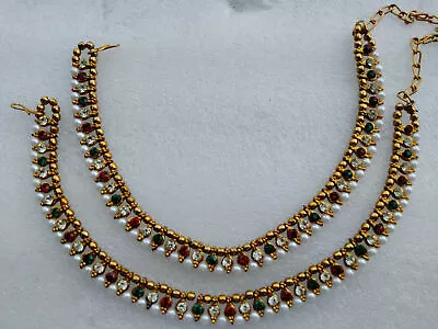 Ethnic Indian Bollywood Fashion Gold Tone Jewelry Anklet Kundan Pearl Payal • $21.71