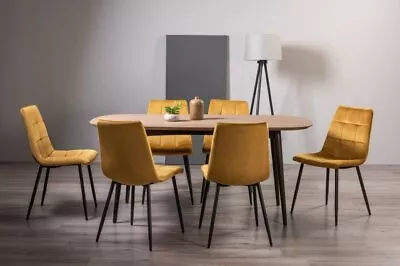 Tuxen Weathered Oak 6 Seat Dining Table & 6 Mondrian Mustard Velvet Chairs • £935