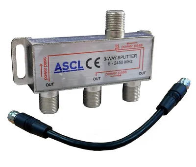ASCL 1 In 3 Output TV Aerial Coaxial Cable Way Splitter With Black Patch Cable • £5.29