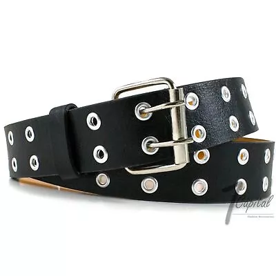 Men's Women's Unisex Double Hole Grommet Genuine Leather Casual Jean Buckle Belt • $7.99