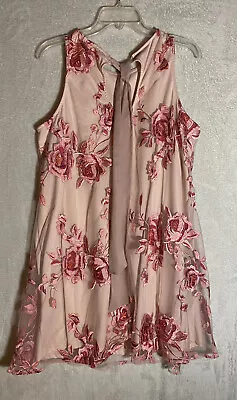 ECI New York Women’s Dress L  Pink Sleeveless Floral EMBROIDERED LACE Overlay • $24.88