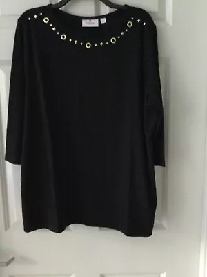  Quacker Factory XL Black Rhinestones Tunic 3/4 Sleeve T-Shirt Top Womens  NEW • $19.87