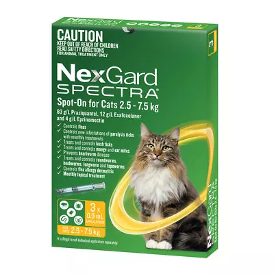 NexGard SPECTRA For Cats 2.5-7.5kg Yellow • $56.95