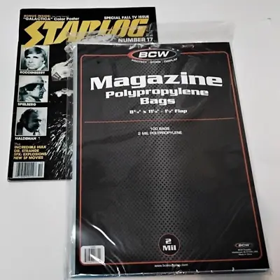 100 BCW MAGAZINE Bags (Sleeves) 8 3/4 X 11 1/8 + Flap 2 MIL Polypropylene • $8