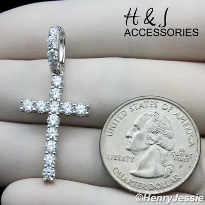 Men Women Solid 925 Sterling Silver Icy Bling Cz Silver Cross Pendant*asp276 • $21.99