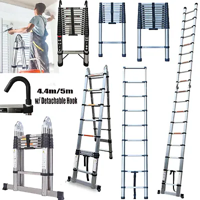 £23.50 • Buy 3.2m 3.8m Telescopic Ladder Tall Extendable Steps Compact Design Folding 5m 4.4m