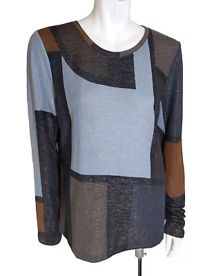 ERIN LONDON L Top Tee Knit Jersey Geometric Gold Shimmer • $20