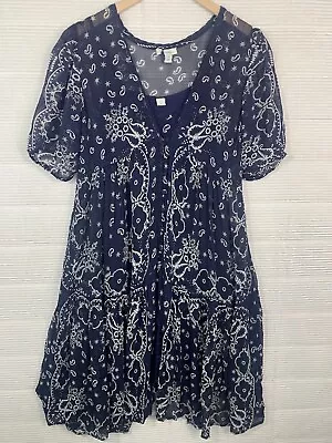 Sundance Catalog Women’s Brielle Bandana Print Boho Dress Sheer Navy Size PS  • $45