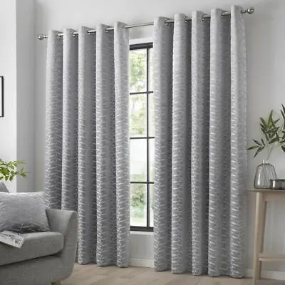 Curtina Geometric Shapes Eyelet Curtains OR Cushions - Charcoal Natural Silver • £56.99