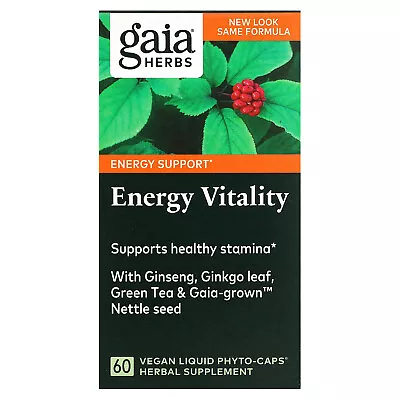 Gaia Herbs Energy Vitality 60 Vegetarian Liquid Phyto-Caps Dairy-Free • $29.62