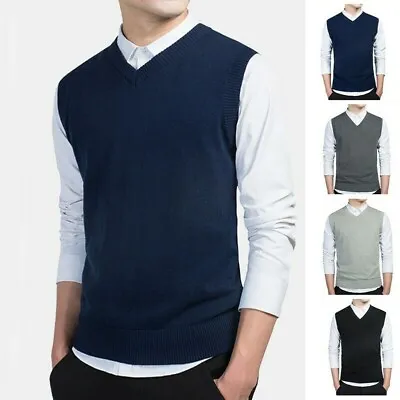 $19.70 • Buy Men Sleeveless V Neck Sweater Vest  Golf Cricket Bowling Soft Knit Black Pullove