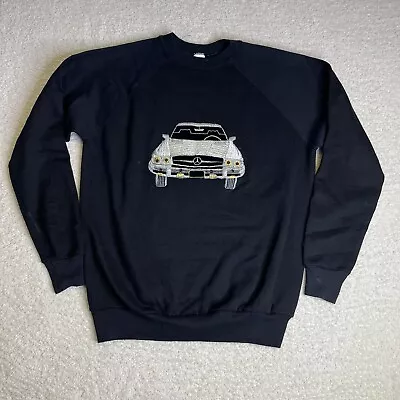 Vintage 80's Mercedes Benz Crewneck Sweatshirt Adult XL Raglan Black Made In USA • $29.88