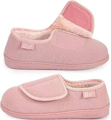 LongBay Women Adjustable Slipper Non Slip Wide House Shoes In/ Out Diabetic SZ 9 • $21.99