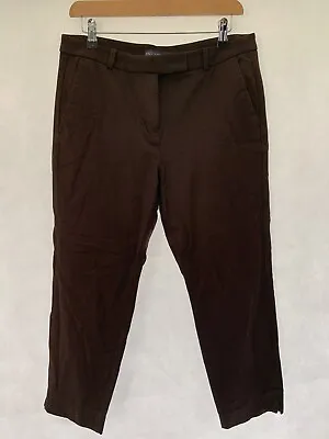 £16.99 • Buy Trousers M&s Size 14 L28” Brown Cotton Blend Straight Leg Womens