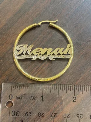 10k Real Gold  Personalized Name Hoop Earrings 2 Inches 3mm Thick • £241.05