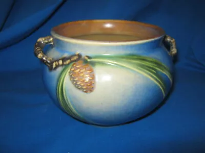 Roseville Pine Cone Blue 1930's Vintage Pottery Ceramic Jardiniere Planter 632-4 • $125