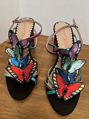 Betsey Johnson Mannyy Straps Butterfly Block Heels Sandals Shoes Open Toe Sz 8 • £80.04