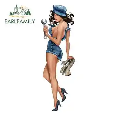 EARLFAMILY 5.1  Mechanic Pin Up Girl Car Stickers Hot Rod Retro Race Flag Decals • $3.79