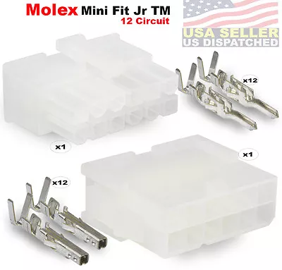 Molex 12 Pin Connector Lot 1 Matched Sets W/18-24 AWG  W/ Pins Mini-Fit Jr ™ • $10.35