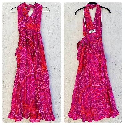 Vintage 70s Fumi’s Originals Honolulu Floral Halter Neck Wrap Maxi Dress S Pink • $149.90