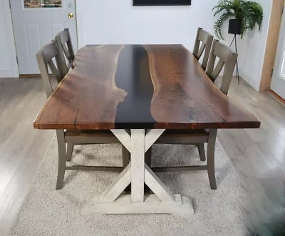 Table For 6 Black Walnut Dining Table Epoxy Farm Table Farm Dining Table Tops • $562.10