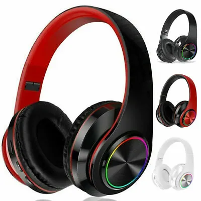 LED Bluetooth Headphones Headset Portable Wireless Over Ear Bass Loud AUX MP3 UK • £6.95