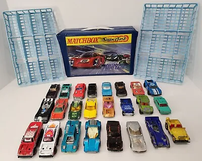 Lot Of 24 Matchbox Lesney Vehicles & 1970 Case & Trays Diecast Toy Cars Trucks • $29.99