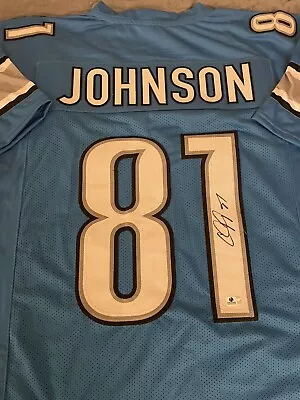 CALVIN JOHNSON Signed DETROIT LIONS BLUE CUSTOM NFL JERSEY COA Auto Megatron! • $176