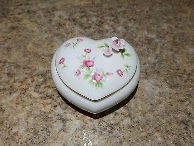 $8 • Buy Vintage Towle Bone China Trinket Box Heart Flower White Pink Taiwan Jewelry 