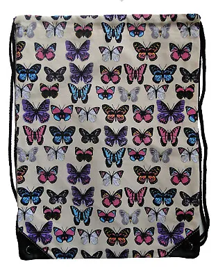 Butterfly Print Canvas Drawstring Bag PE Gym Backpack Multi-buy & Post Discounts • £5.99