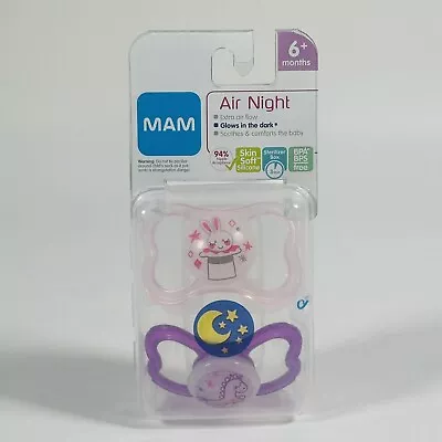 MAM Air Night Pacifiers Glow In The Dark Sterilizing Case 6+ Months Girl Pink • $8.95