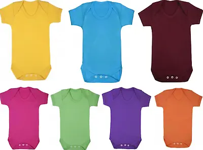 Baby Boys Girls Plain Bodysuits Bodyvests Cotton Rompers Playsuit 3691218mth • £5.99