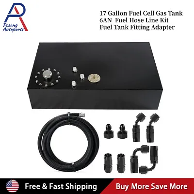 17gallon Coated Fuel Cell Gas Tank+cap+level Sender+an6 10ft Steel Hose Line Kit • $185.99