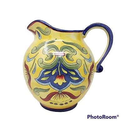 Maxcera Corp Yellow Talavera 96 Oz Pitcher Hand Painted Floral Yellow 8  Tall • $5