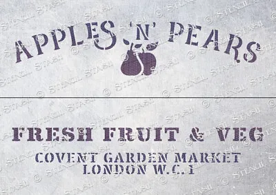 Apples Pears STENCIL CRATE Panels CAP Fruit Vintage Market SUPERIOR 250 MYLAR • £8