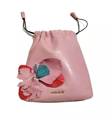 Miu Miu Pink Leather Flower Bag Drawstring Pouch  Vintage Pochette Top Purse • $255