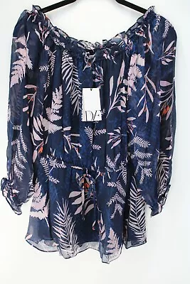 Diane Von Furstenberg Camila Snake Sleeves Top New Indigo Size 0 NWT • $322.69