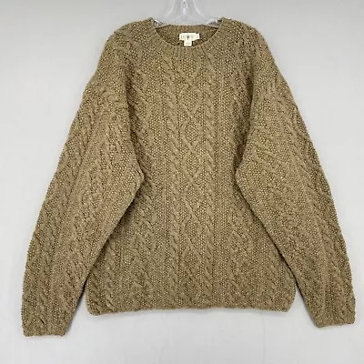 Vintage J Crew 100% Wool Cable Knit Sweater Mens Tall Large LT Brown Fisherman • $59.99
