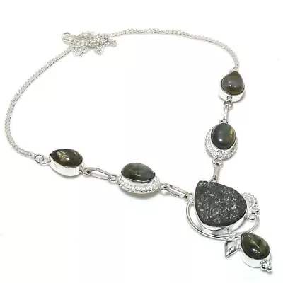 Rough Labradorite Gemstone Handmade 925 Sterling Silver Jewelry Necklaces Sz 18  • £9.37