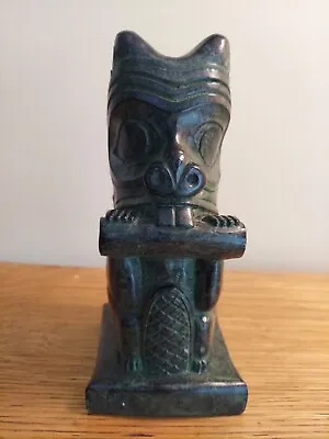 Vintage Carved Aztec Mayan Tiki Greenish Smooth Stone 8.5  Tall Statue Sculpture • $49.90