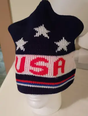 Vintage Knit Ski  Stocking Cap  Red  White And Blue     USA And Stars   New • $25