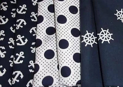 Fabric Nautical Anchors Ships Wheels Spots - Pack Of 6 X Fat Quarters • £9.50